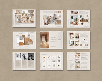 Presentación profesional para diseñadores de interiores / Imprimible / Arquitectos / Diseño digital / PowerPoint / InDesign / Canva / Tableros de inspiración y tableros de materiales