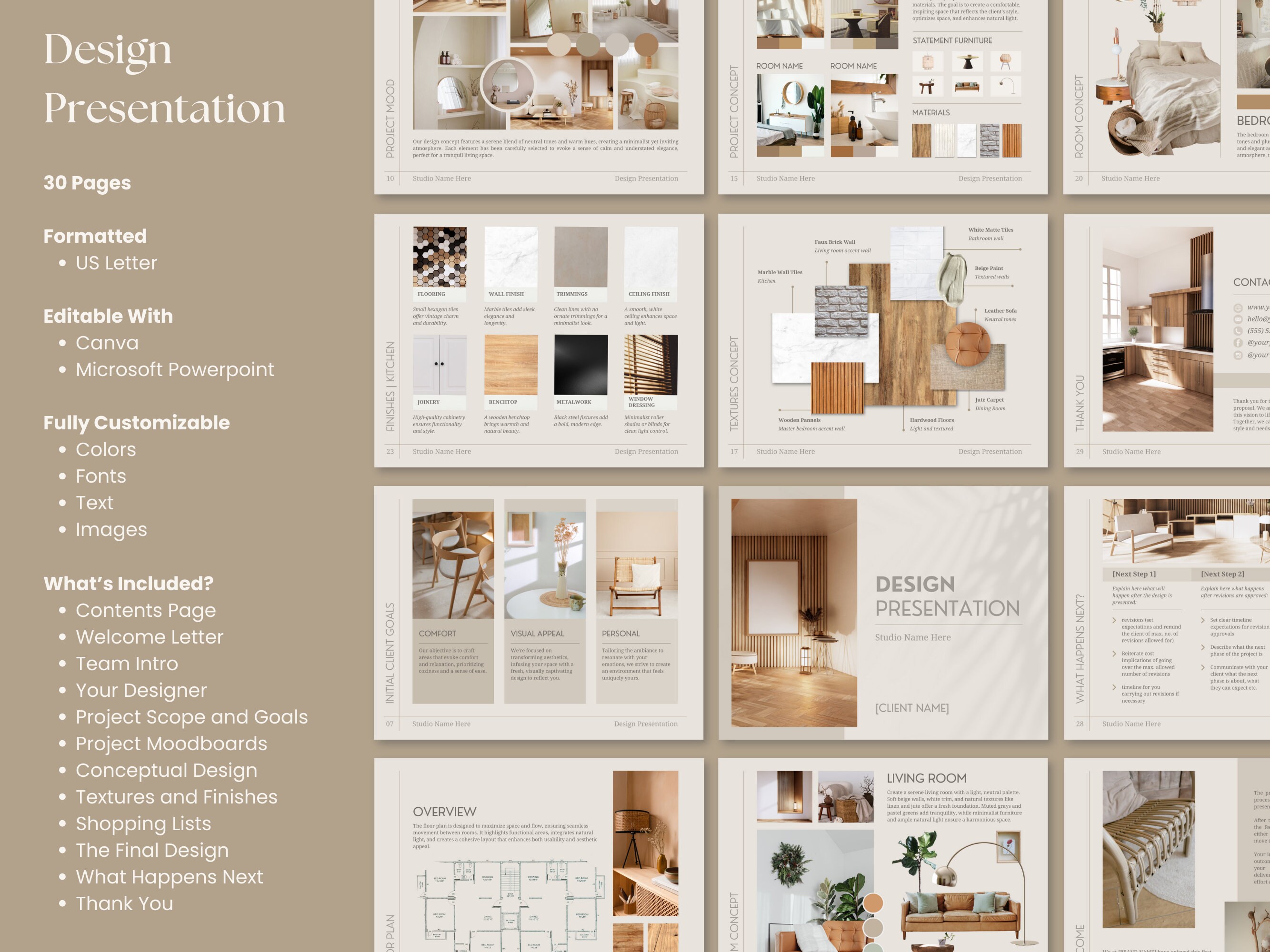 Editable Interior Design Template, Client Presentation, FFE Schedule ...
