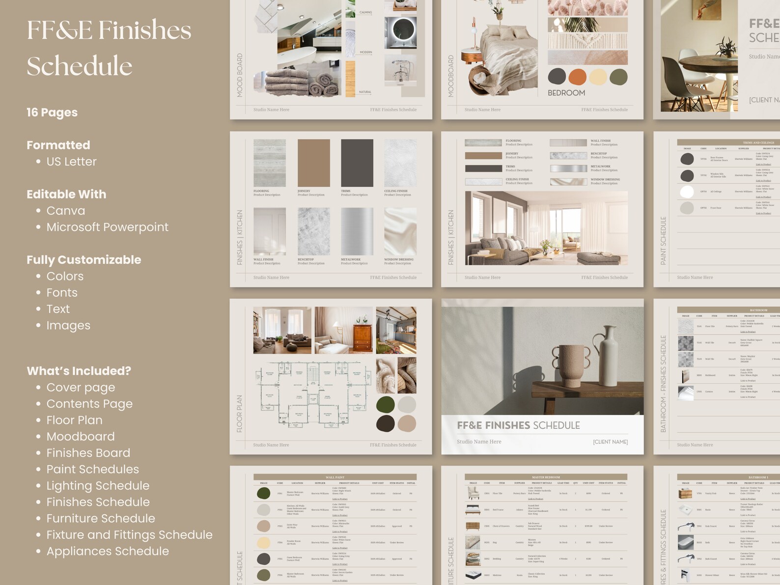 Editable Interior Design Template, Client Presentation, FFE Schedule ...