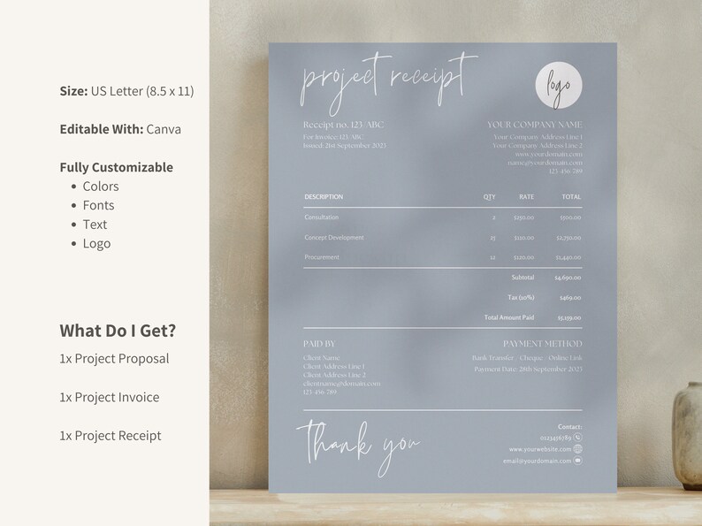Receipt For Program Project Financial Template Bundle: Project Proposal, Invoice, and Receipt ...