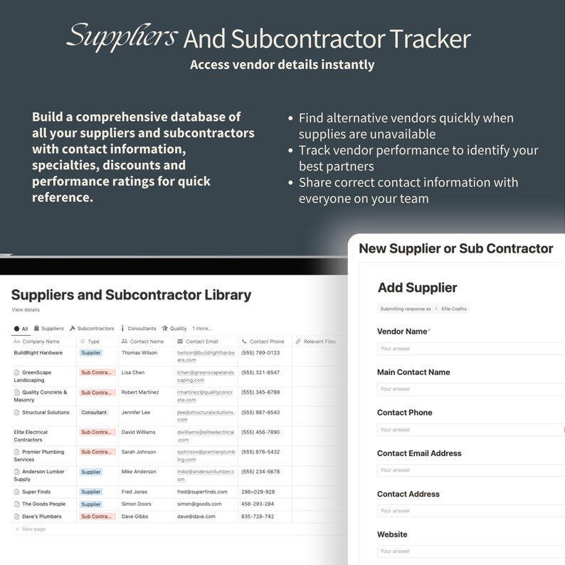 Construction Notion Database Examples Builder Contractor Construction Project Management Notion System for ...