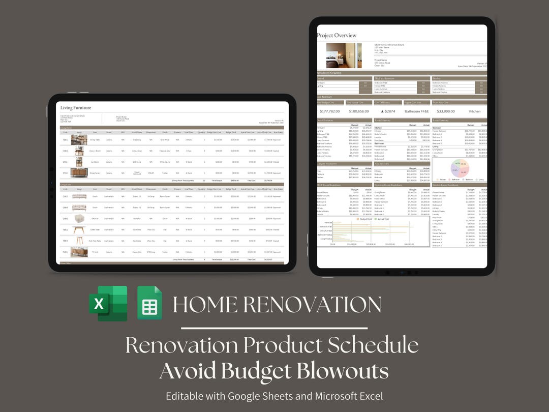 Home Renovation Google Sheets Product Specification Template, Finishes ...