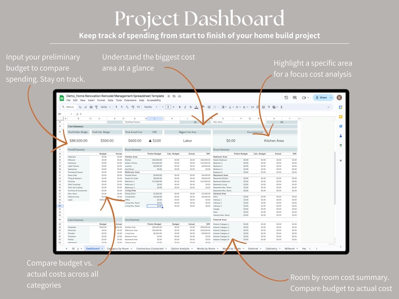 Full Home Renovation Remodel Management System Spreadsheet for Google ...
