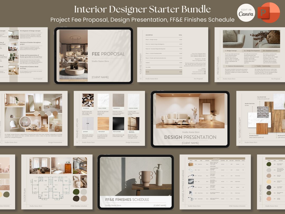 Editable Interior Design Template, Client Presentation, FFE Schedule ...