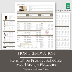 Home Renovation Google Sheets Product Specification Template, Finishes FF&E Furniture Schedule