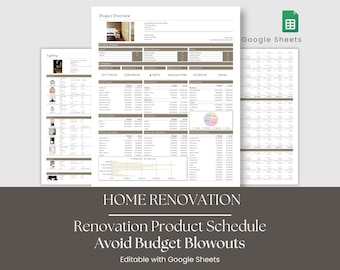 Home Renovation Google Sheets Product Specification Template, Finishes FF&E Furniture Schedule