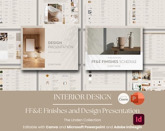 FFE Finishes Schedule and Design Presentation Template Bundle for Interior Designers - Canva Powerpoint Indesign - Linden
