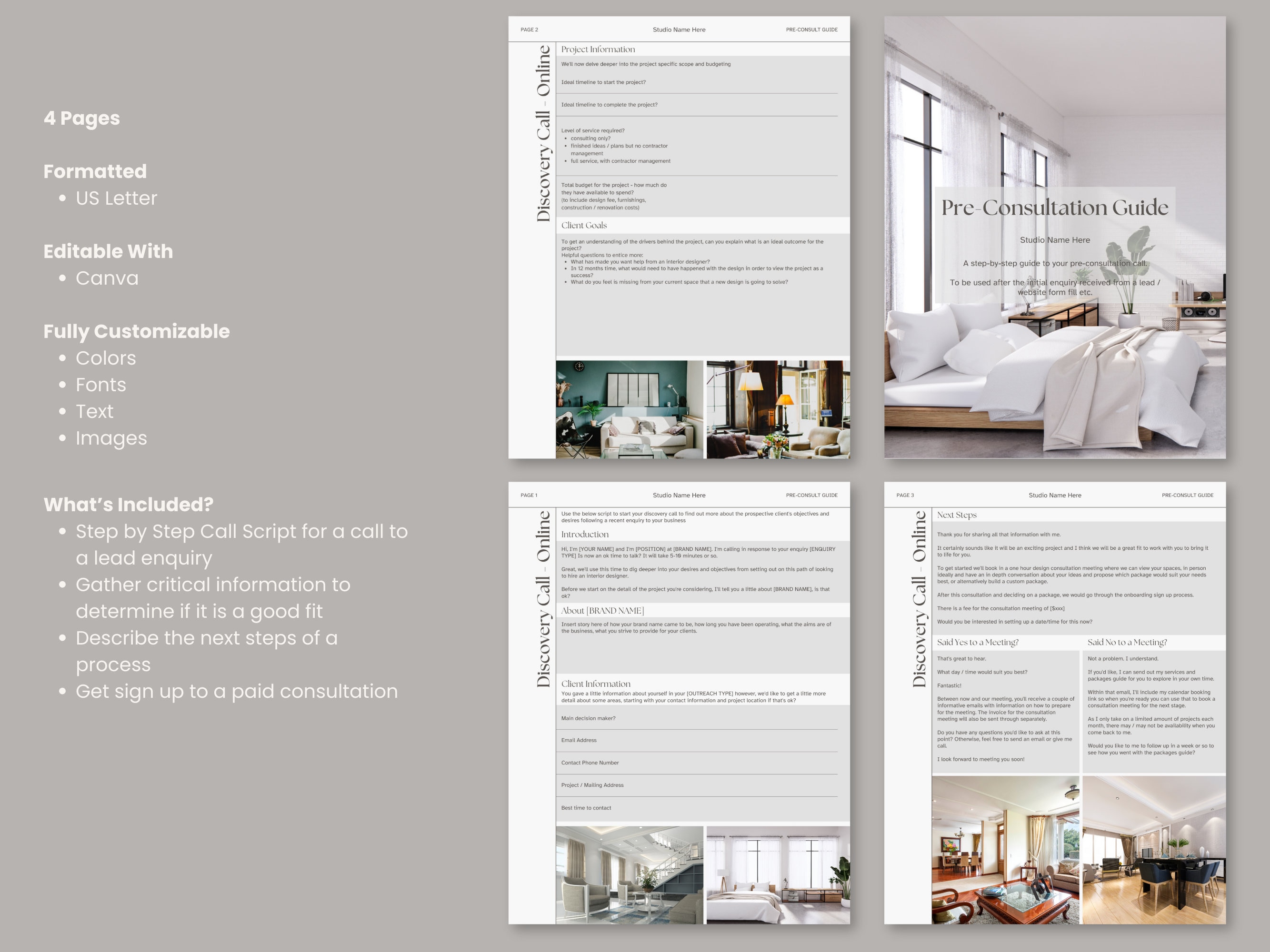 Interior Design Template Discovery Call Pre-consultation Call Script ...