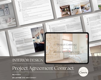 Interior Design Project Agreement Contract | Modern | E-Design Contract | Canva | US Letter and A4 | Instant Download