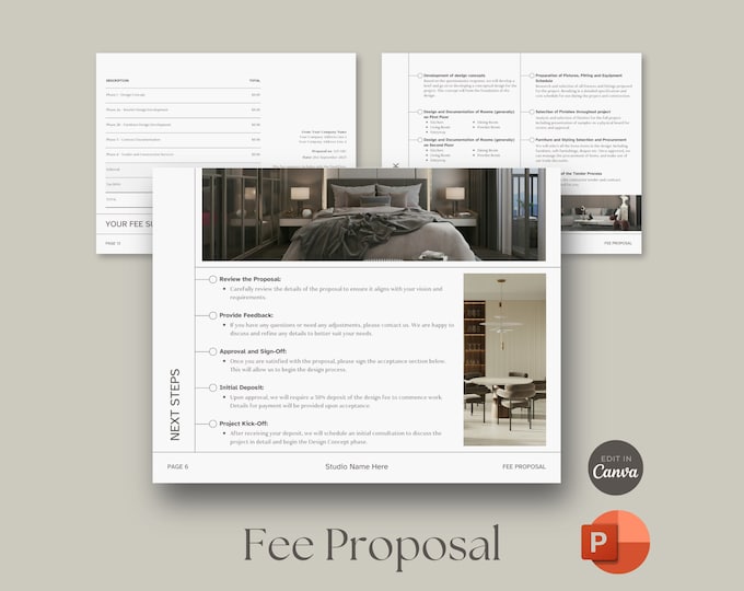 Interior Design Fee Proposal Template - Canva Powerpoint Adobe Indesign ...