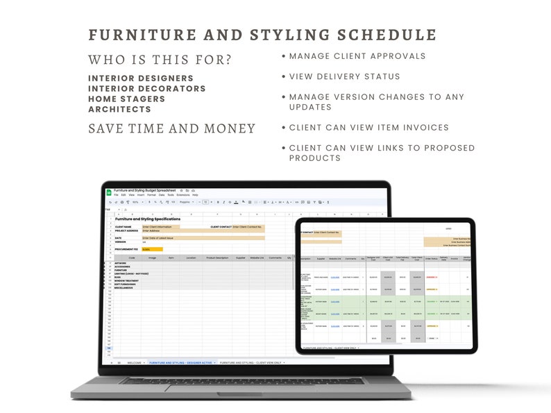 Interior Design Bundle FF&E Finishes Budget Schedule and Furniture and