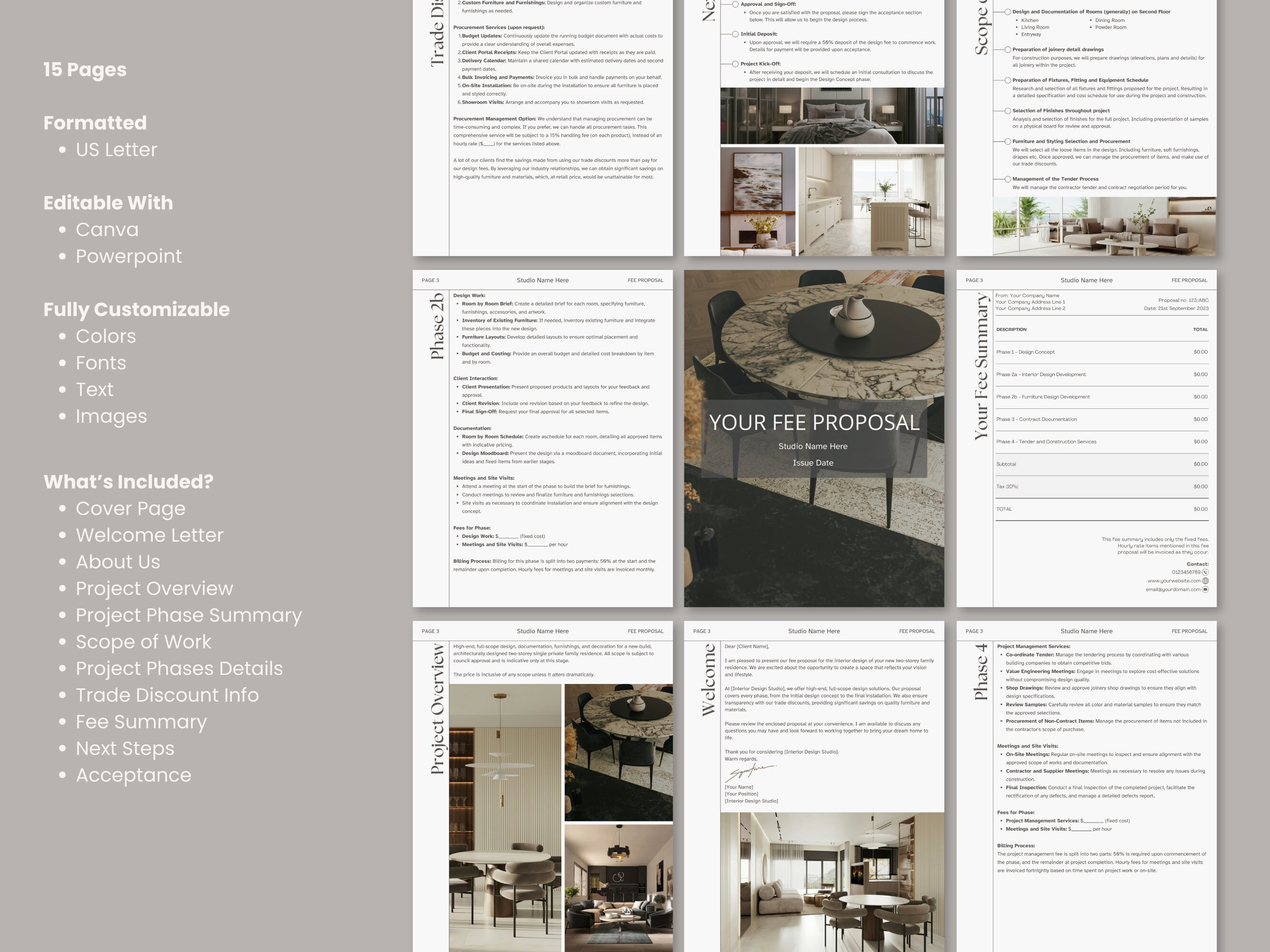 Interior Design Fee Proposal Template - the Finley - Canva Powerpoint ...
