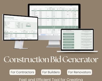 Construction Bid Generator Calculator, Professional Google Sheets Estimate Tool for Builders & Contractors, Remodel Budget Proposal