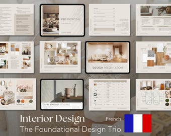 Interior Design Foundational Design Trio - Fee Proposal, FFE Finishes Schedule and Design Presentation Canva Powerpoint InDesign French