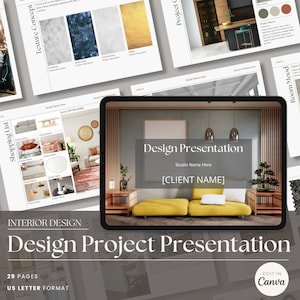 Interior Design Concept Design Presentation Template with Moodboards, Shopping Lists and Material Selection Canva