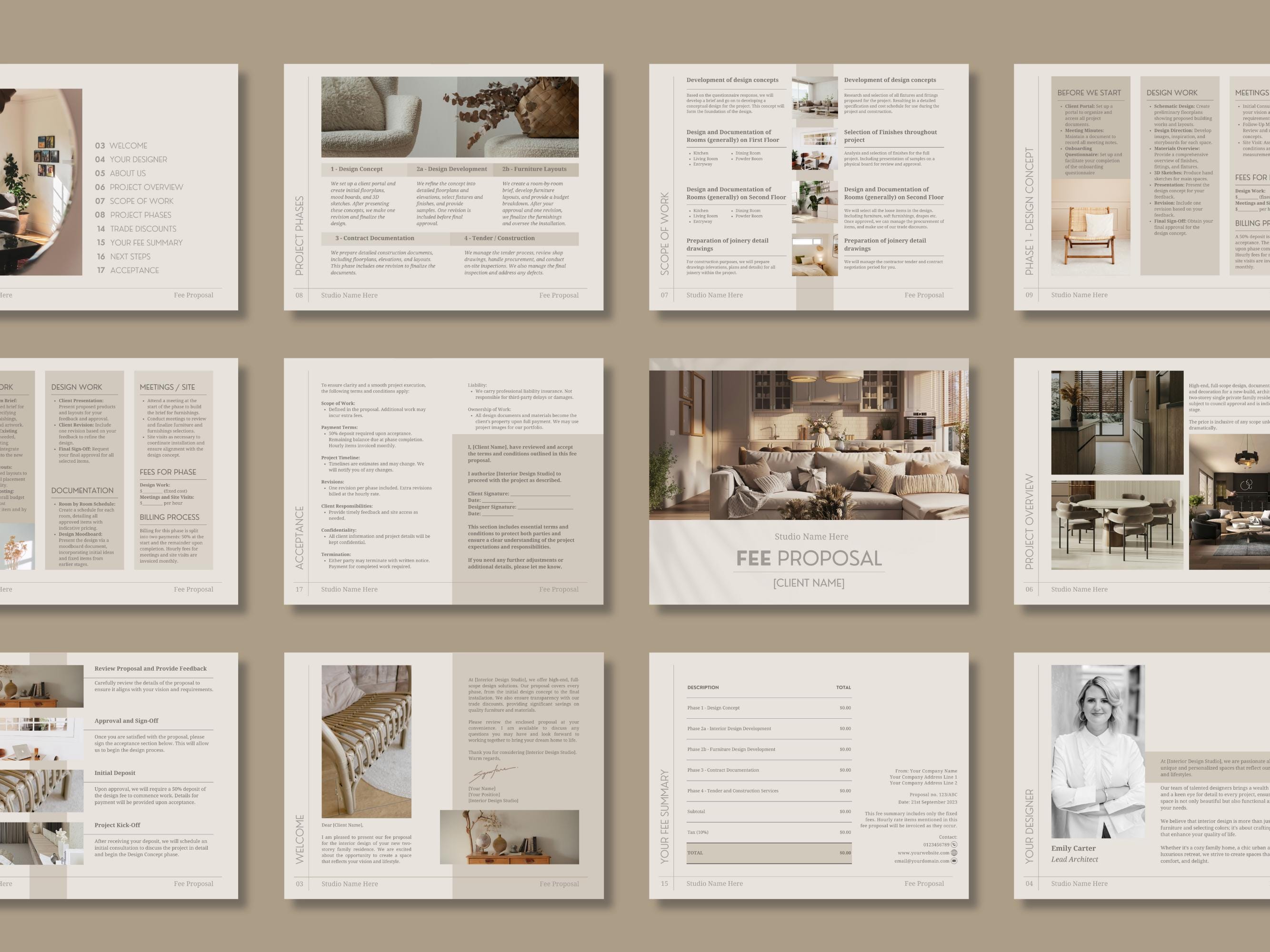 Interior Design Fee Proposal Template - Canva Powerpoint Adobe Indesign ...