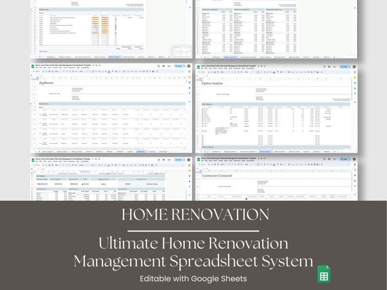 Full Home Renovation Remodel Management System Spreadsheet for Google ... - Luxury Apartment Renovation Risk Management Spreadsheets