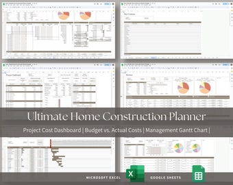 Ultimate Home Construction Renovation Remodel Custom Build, Excel Google Sheets, Project Management - Gantt - Spreadsheet - Finishes Spec