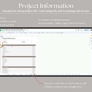 Puede incluir: Una captura de pantalla de una hoja de c&aacute;lculo de Google con el t&iacute;tulo "Informaci&oacute;n del proyecto". La hoja est&aacute; dividida en secciones con encabezados como "Detalles del sitio", "Informaci&oacute;n clave" y "Informaci&oacute;n existente". Cada secci&oacute;n tiene filas para diferentes detalles del proyecto, con columnas para "Nombre", "Detalles" y "Enlace". La hoja est&aacute; dise&ntilde;ada para ayudar a los usuarios a realizar un seguimiento de la informaci&oacute;n del proyecto y a enlazar con los documentos relevantes.