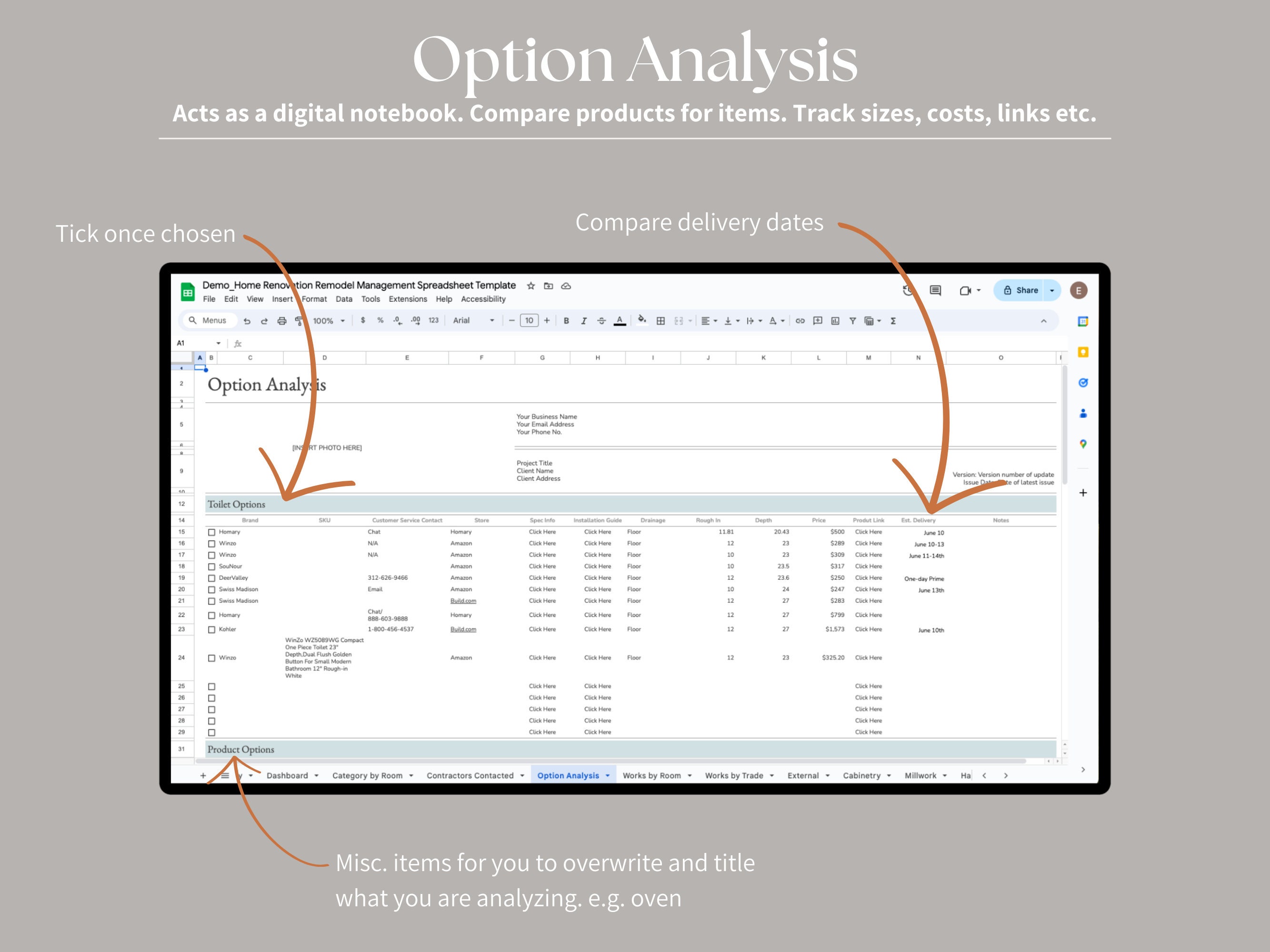 Picture of Full Home Renovation Remodel Management System Spreadsheet for Google ...