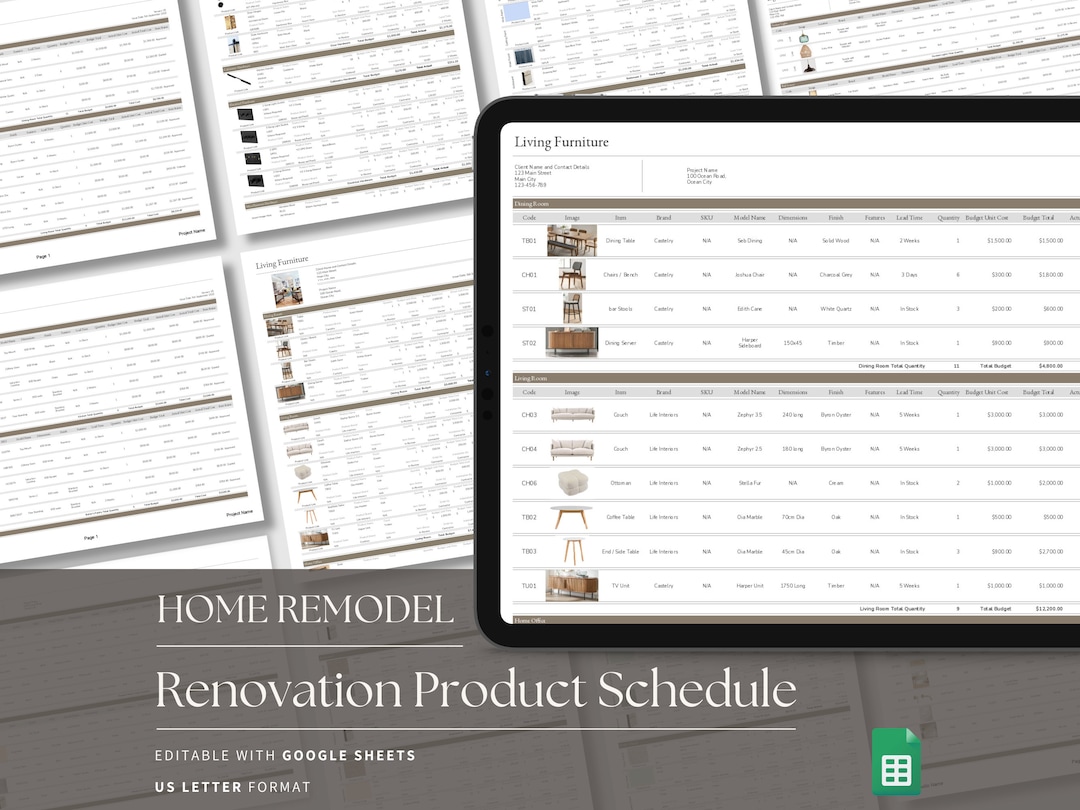 Home Renovation Google Sheets Product Specification Template, Finishes ...