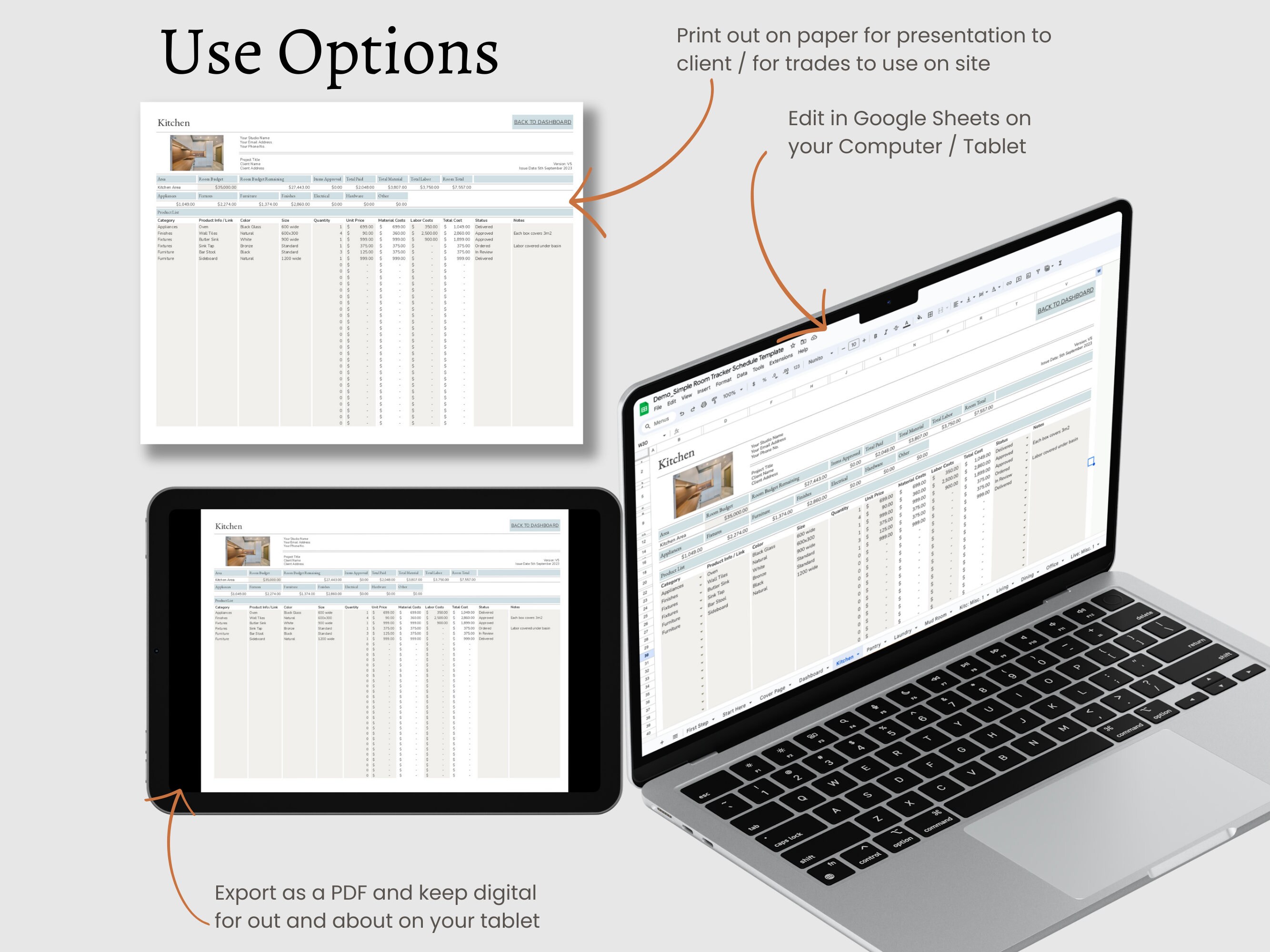 Interior Design Google Sheets Excel Product Specification Template ...