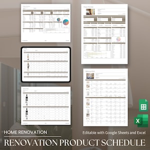 Home Renovation Google Sheets Product Specification Template, Finishes FF&E Furniture Schedule