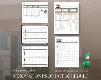 Home Renovation Google Sheets Product Specification Template, Finishes FF&E Furniture Schedule