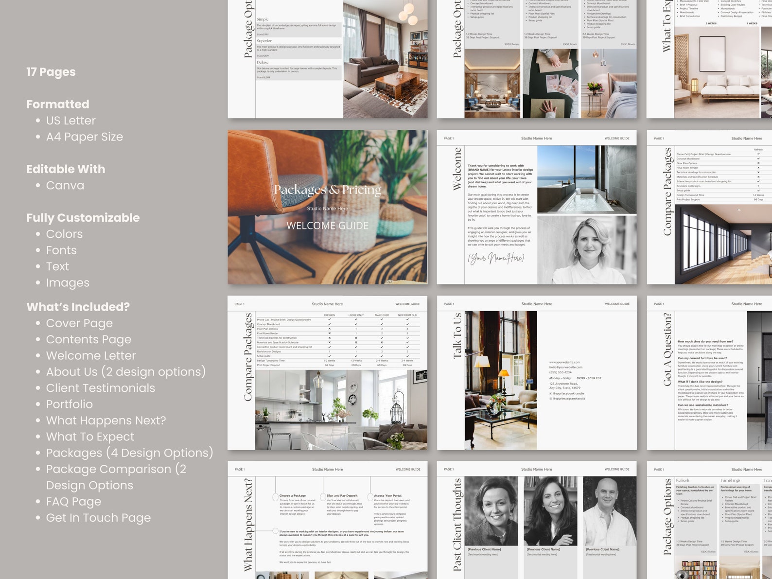 Interior Design Template Packages and Pricing Welcome Guide Canva ...