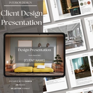 Interior Design Concept Design Presentation Template with Moodboards, Shopping Lists and Material Selection Canva