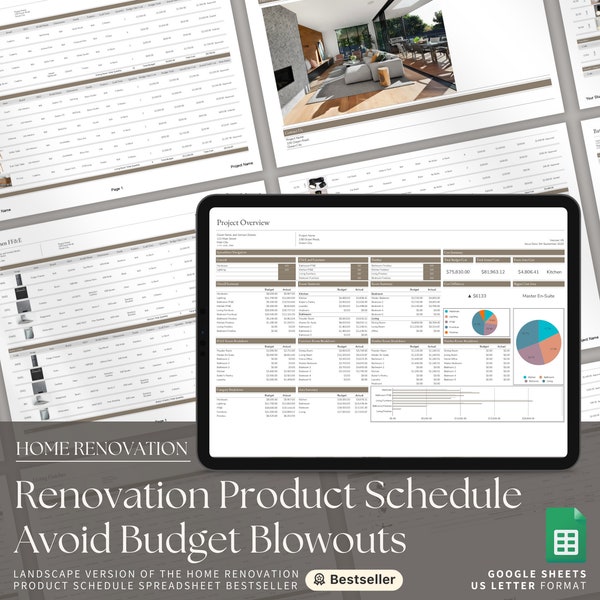 Home Renovation Google Sheets Product Specification Template, Finishes FF&E Furniture Schedule