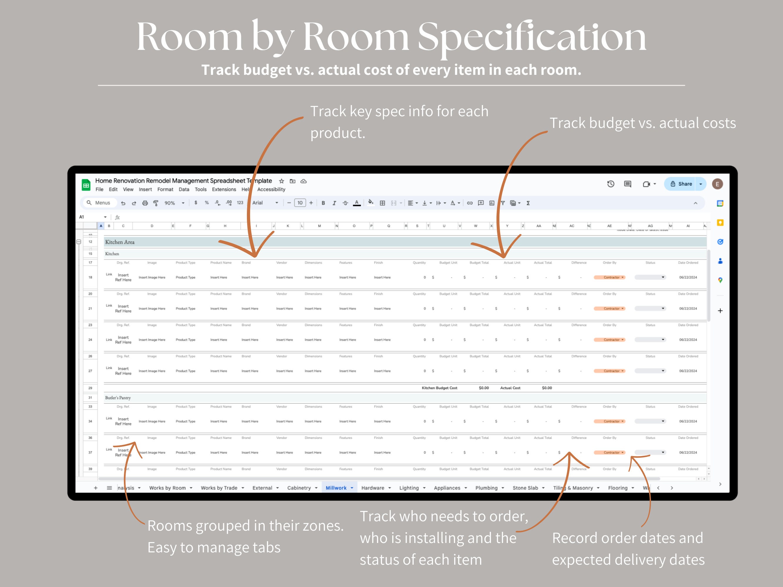 Full Home Renovation Remodel Management System Spreadsheet for Google ... - Luxury Apartment Renovation Quality Control Spreadsheets Online