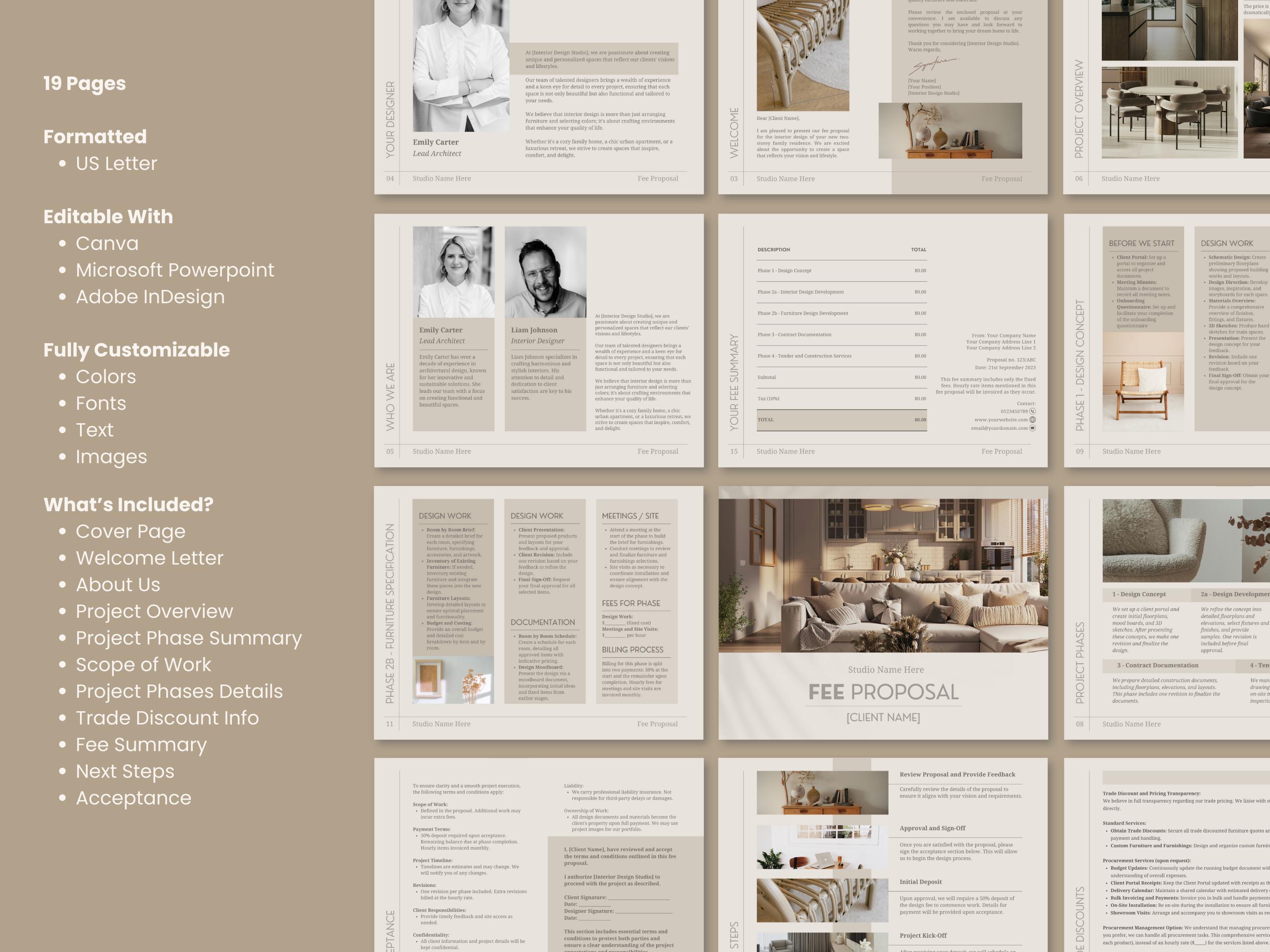 Interior Design Fee Proposal Template - Canva Powerpoint Adobe Indesign ...