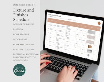 Interior Design Fixture and Finishes Schedule | Canva Template | Lighting Schedule | Kitchen | Bathroom | Renovation