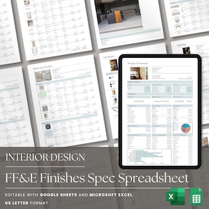Interior Design FFE Finishes Schedule Product Specification, Furniture Finishes Fittings E-Design Google Sheets Dashboard Spreadsheet