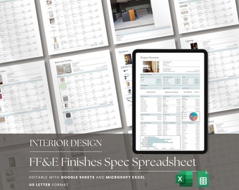 Interior Design FFE Finishes Schedule Product Specification, Furniture Finishes Fittings E-Design Google Sheets Dashboard Spreadsheet