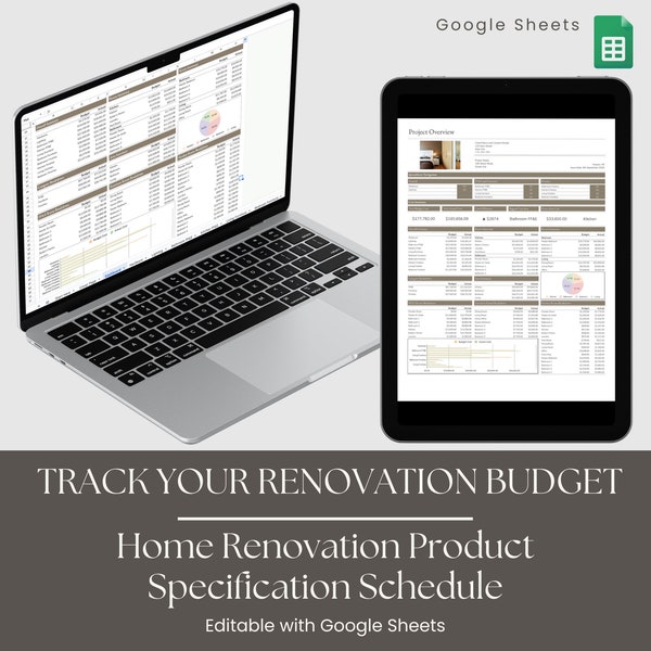 Home Renovation Google Sheets Product Specification Template, Finishes FF&E Furniture Schedule