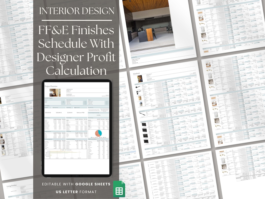 Interior Design Template FF&E Finishes Schedule, Procurement Fee Profit