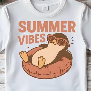 Summer Vibes Pinguin - Druckbares transparentes PNG Design für T-Shirts, Sublimation, kommerzielle Nutzung, digitaler Download Print on Demand Projekte
