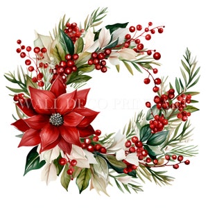 Weihnachtsblumenkranz Clipart Bundle - 10 hochwertige JPGs - Digitaler Download - Kommerzielle Nutzung, Aquarell, Mischtechnik, Digitales Papier