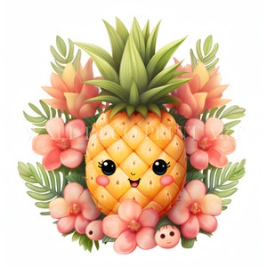 11 graziosi clipart floreali di ananas - JPG di alta qualità - Download digitale - Uso commerciale, acquerello, tecniche miste, artigianato digitale con carta