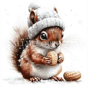 Lot de 10 cliparts de Noël écureuil - JPG de haute qualité - téléchargements numériques - usage commercial aquarelle technique mixte papier numérique artisanat