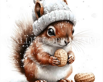 10 Christmas Squirrel Clipart Bundle - High Quality JPGs - Digital Downloads - Commercial Use Watercolor Mixed Media Digital Paper Craft Art