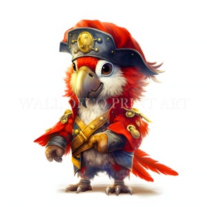 Clipart PAPPAGALLO PIRATA - 6 JPG di alta qualità - Download digitali - Uso commerciale, acquerello, tecniche miste, artigianato digitale su carta, tazza, animale
