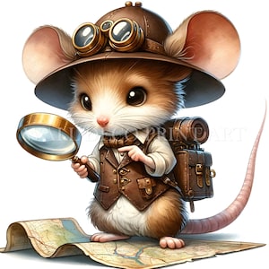 Bundle de cliparts mignon souris steampunk - 13 images de haute qualité - téléchargements numériques - artisanat numérique aquarelle technique mixte à usage commercial