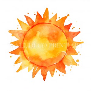 Hermoso y cálido paquete de imágenes prediseñadas de sol: 11 archivos JPG de alta calidad, descargas digitales, uso comercial, acuarela, técnica mixta, manualidades digitales en papel