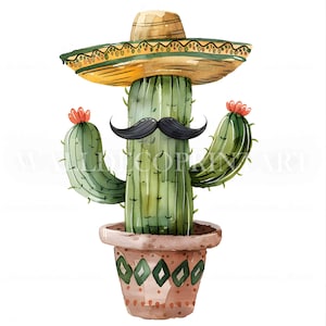 10 Sombrero Kaktus Clipart - Hochwertige JPGs - Digitale Downloads - Kommerzielle Nutzung Druckbare Aquarell Kunst Mixed Media Papier Handwerk Journal