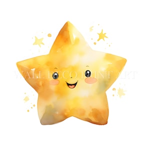 Pacote de clipart de estrelinha fofa - 10 JPGs de alta qualidade - Downloads digitais - Uso comercial, aquarela, mídia mista, artesanato em papel digital