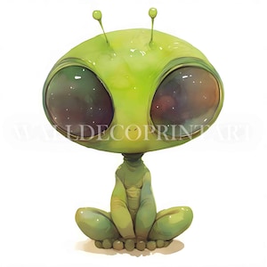 Clipart extraterrestres mignons - 16 fichiers JPG de haute qualité - téléchargements numériques - usage commercial, aquarelle, techniques mixtes, créations numériques en papier, journal indésirable