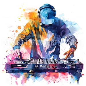 12 imágenes prediseñadas de DJ improvisado - JPG de alta calidad - Descargas digitales - Uso comercial, acuarela, medios imprimibles, manualidades digitales en papel, arte deportivo